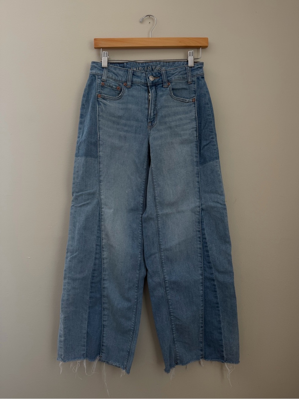 American Eagle Low Rise Baggy Wide Leg Raw Hem Jeans